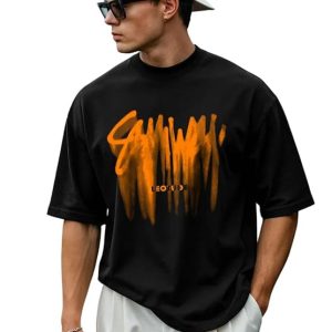 Half Sleeve Oversized Cottonblend Round Neck Printed Men's T-Shirt (Color Black)